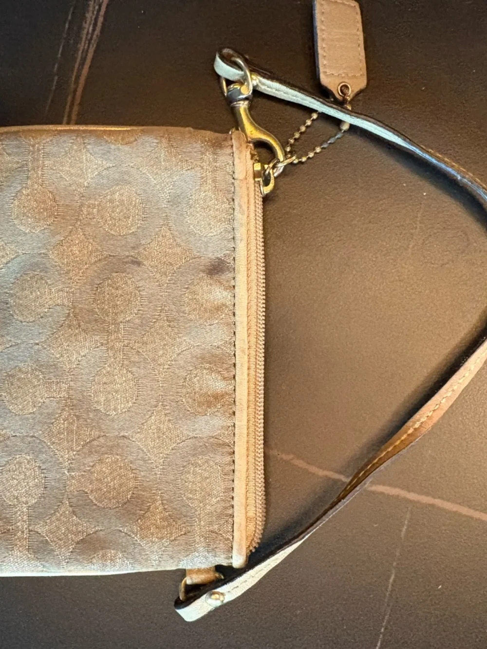 Coach Signature C Tan Wristlet Clutch with Hangtag